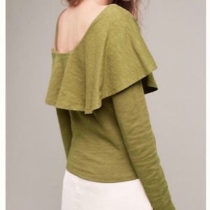 Anthropologie NEW Ruffle Cold Shoulder Knit Top